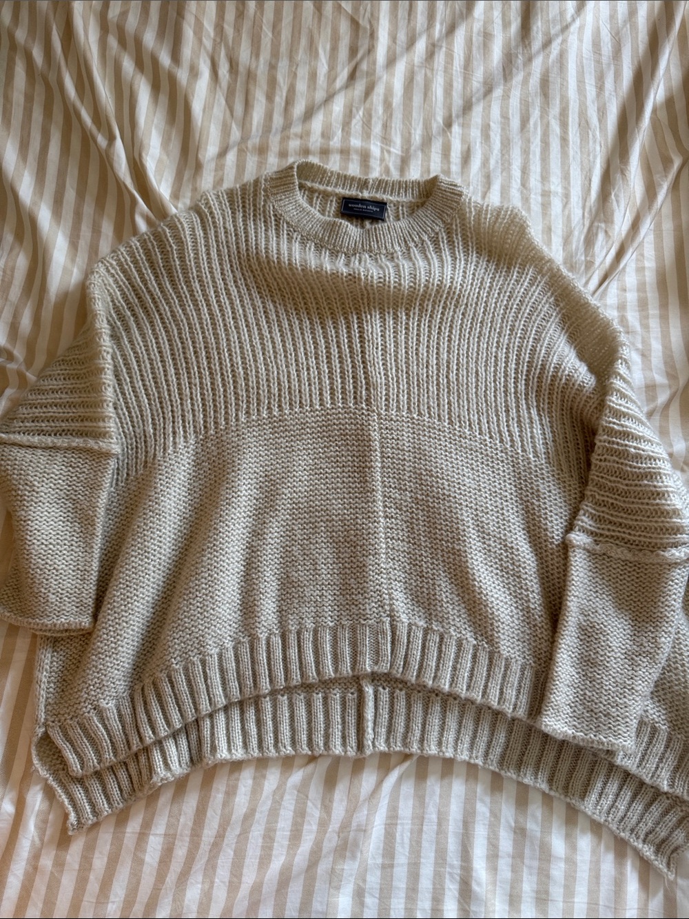 Wooden Ships Cream Ribbed Crewneck Sweater